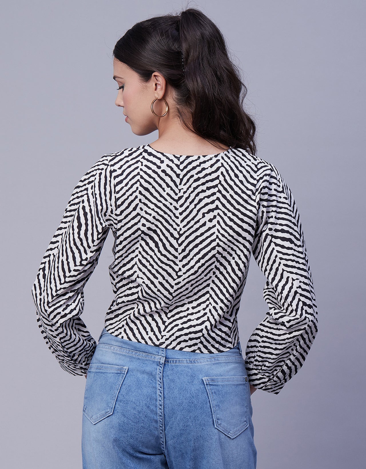 Printed Long Sleeve Crop Top