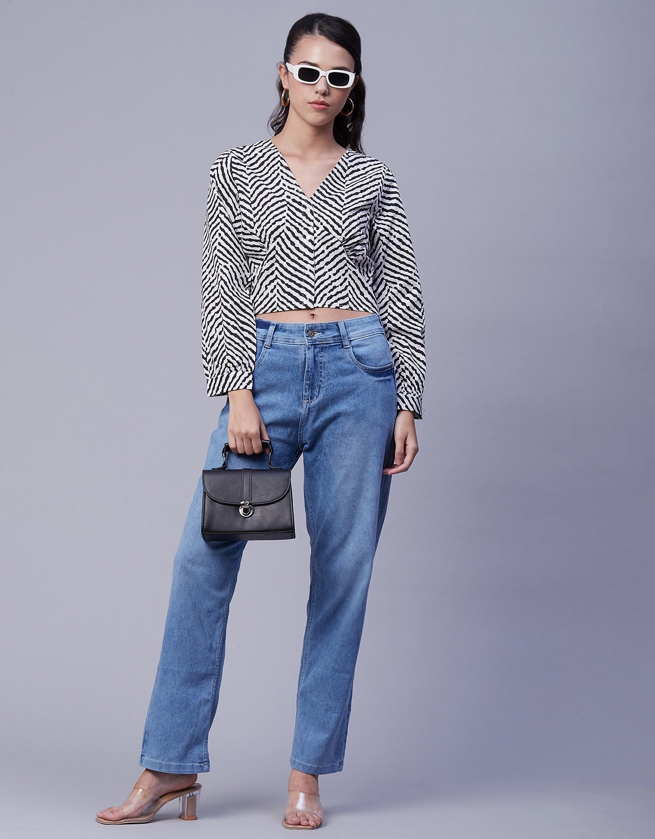 Printed Long Sleeve Crop Top