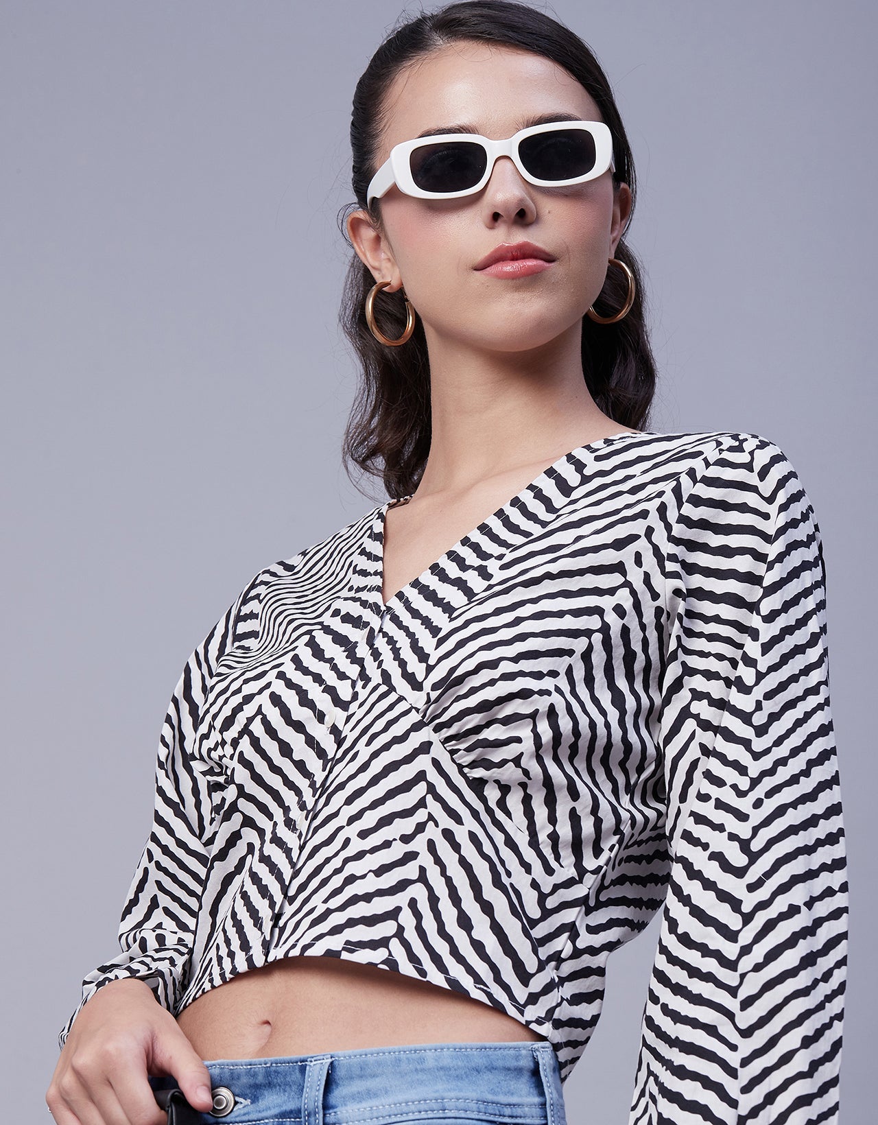 Printed Long Sleeve Crop Top
