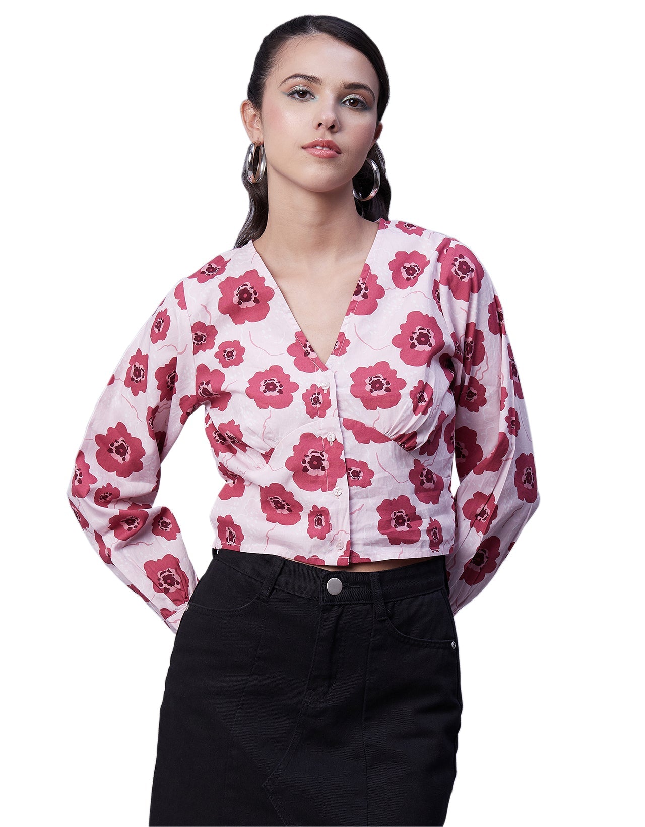 Printed Long Sleeve Crop Top