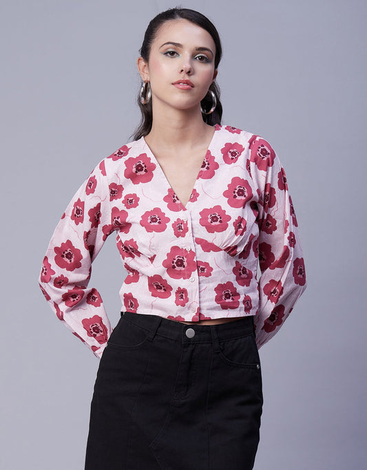Printed Long Sleeve Crop Top