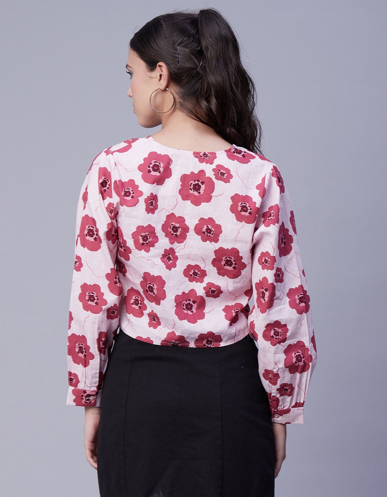 Printed Long Sleeve Crop Top