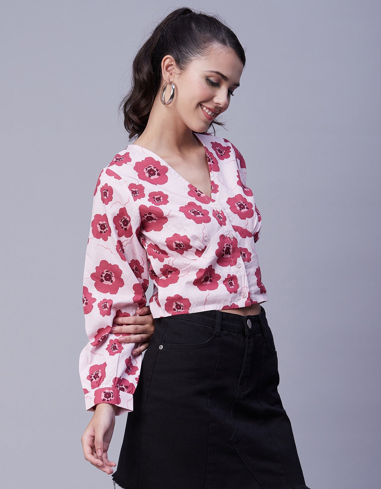Printed Long Sleeve Crop Top