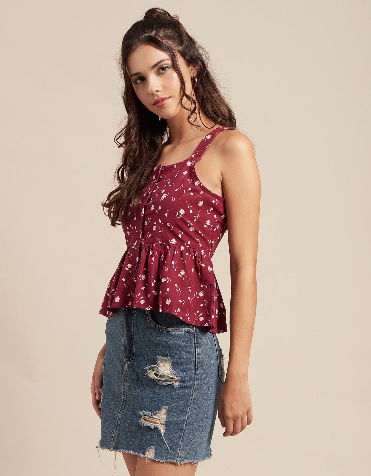 Sleeveless Peplum Strappy Top