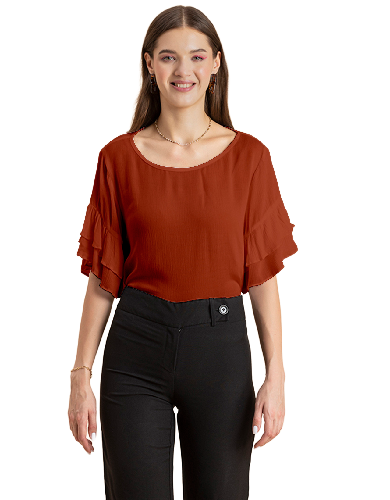 Solid Ruffled Bell Sleeve Top