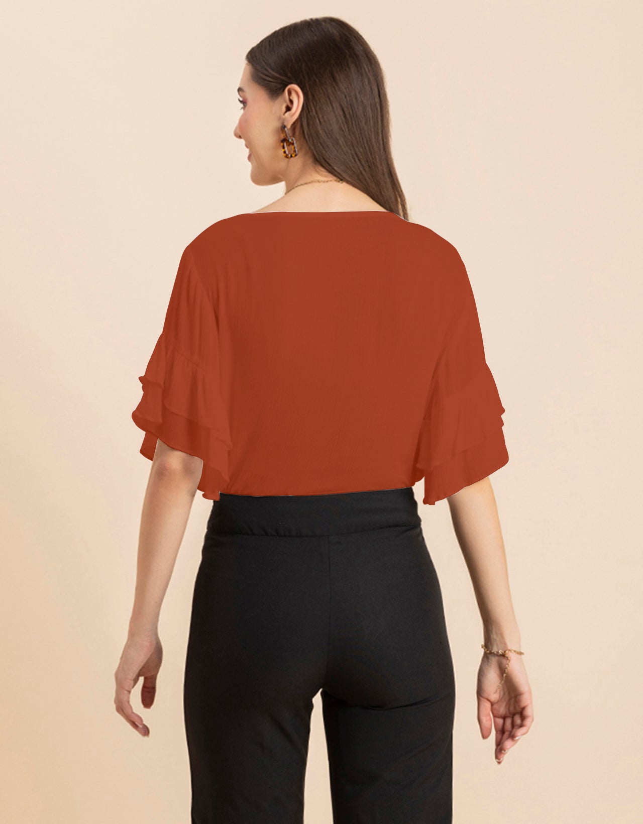 Solid Ruffled Bell Sleeve Top