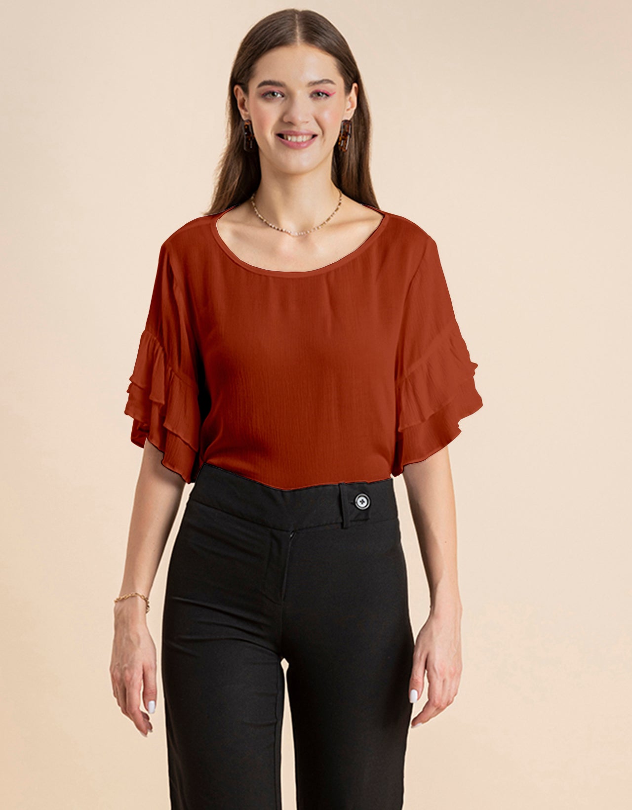 Solid Ruffled Bell Sleeve Top