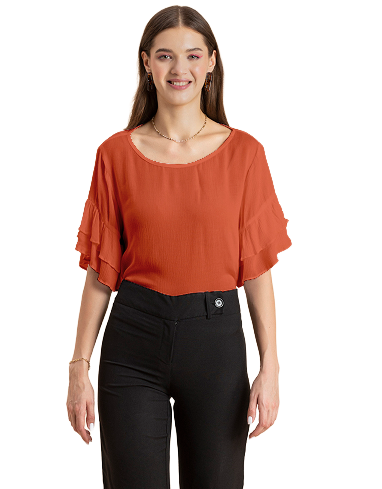 Solid Ruffled Bell Sleeve Top