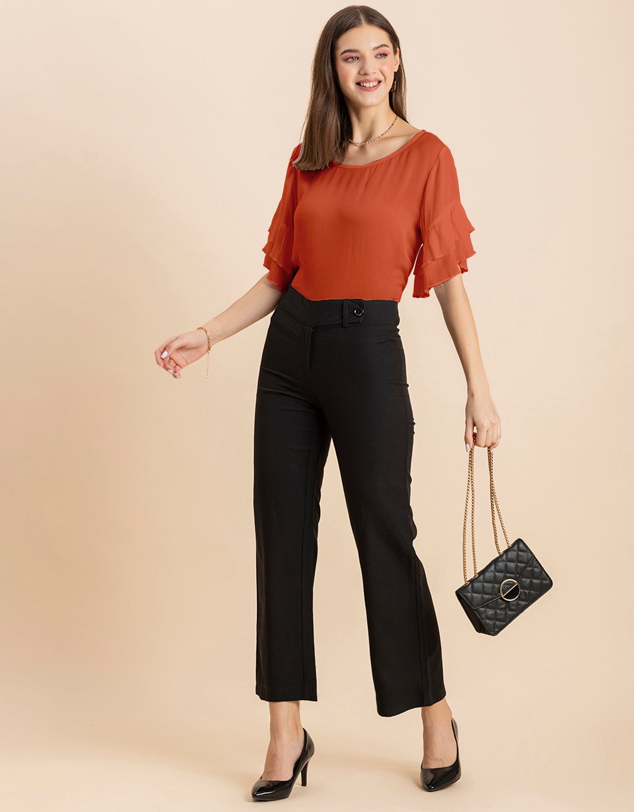 Solid Ruffled Bell Sleeve Top