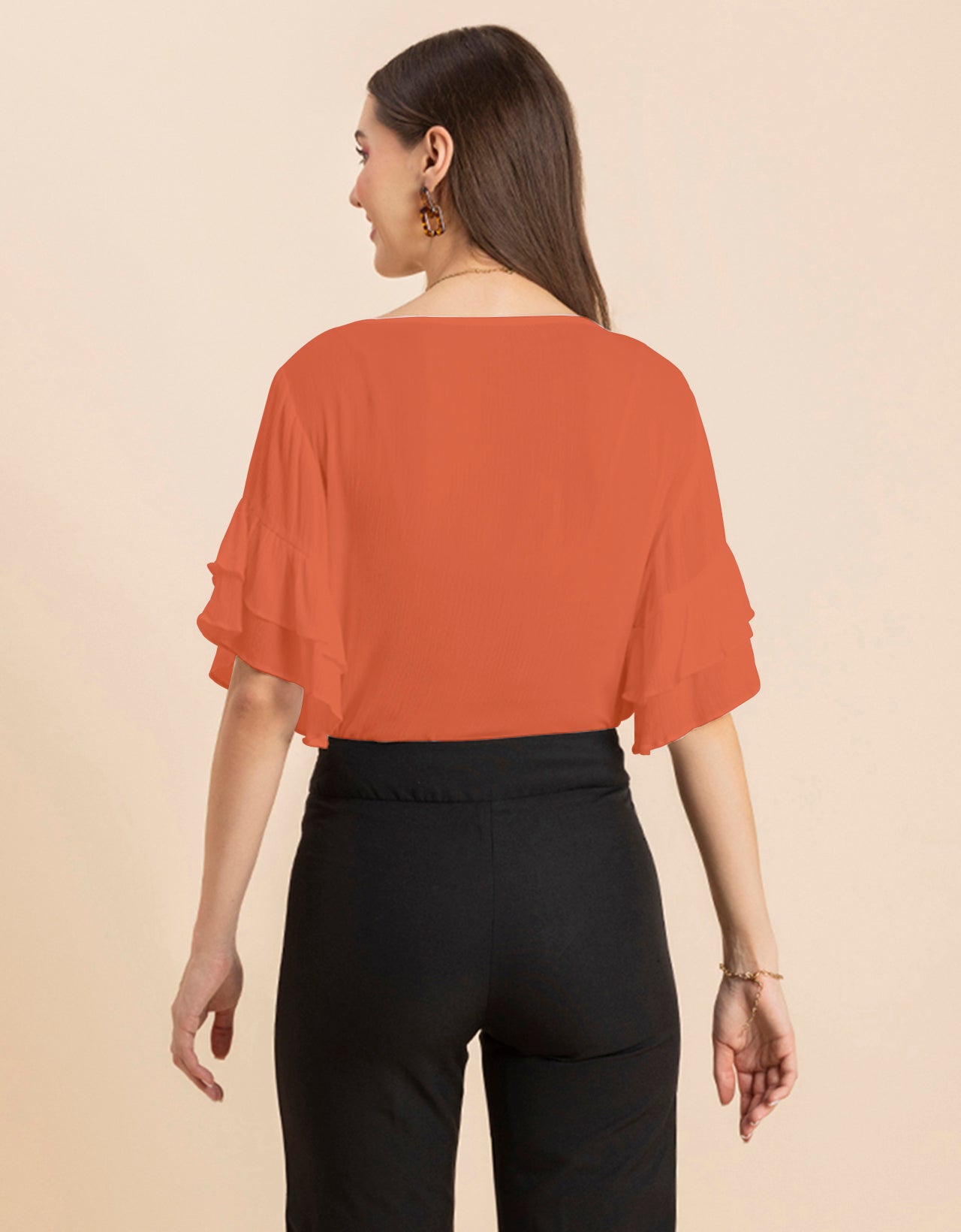 Solid Ruffled Bell Sleeve Top