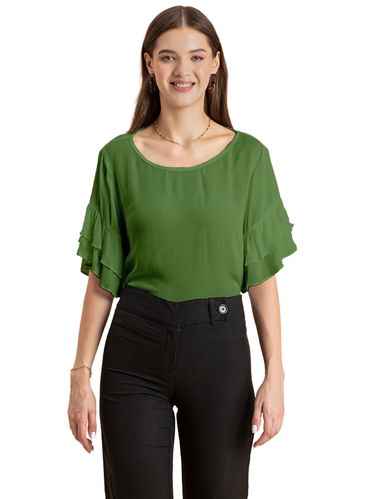 Solid Ruffled Bell Sleeve Top