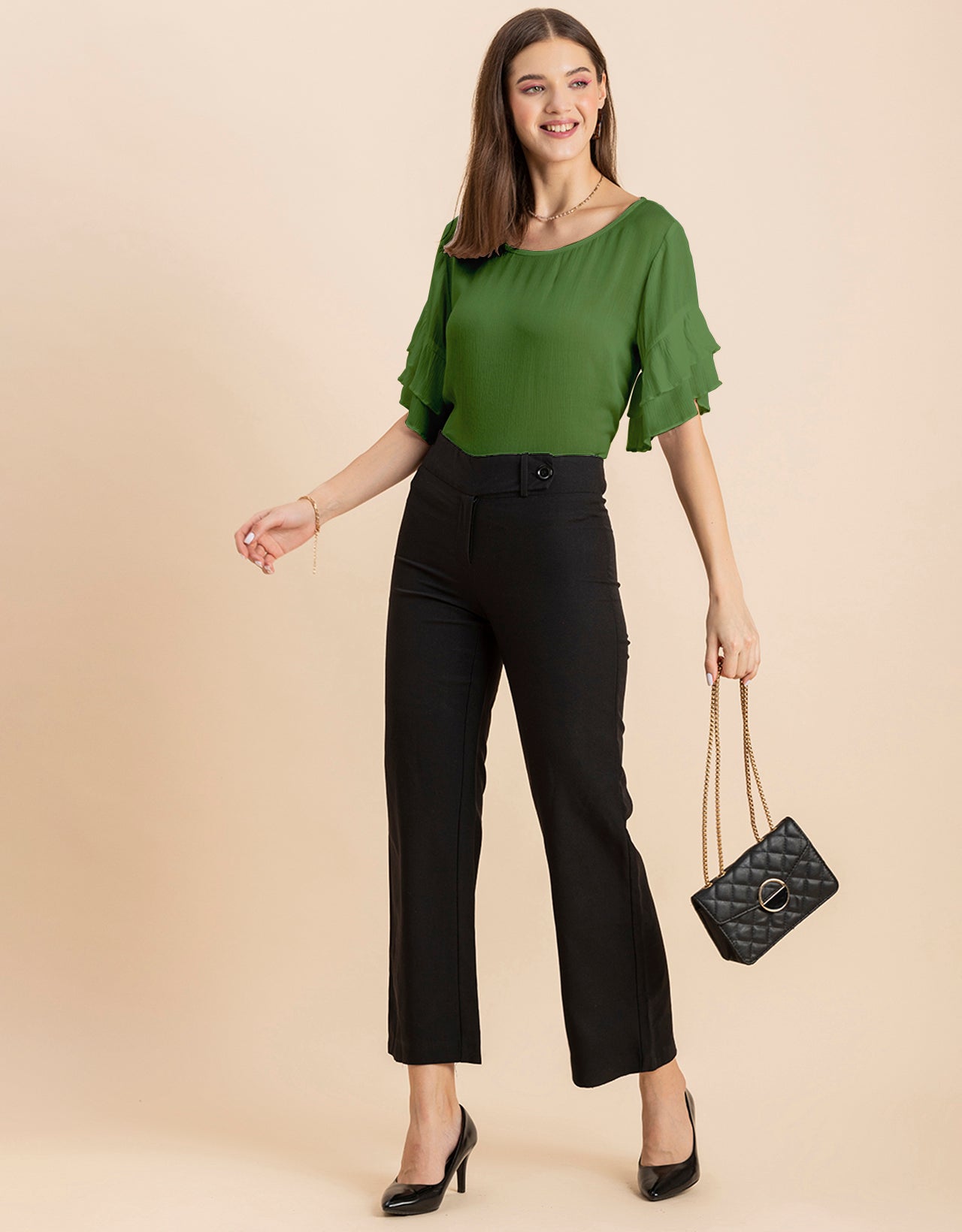 Solid Ruffled Bell Sleeve Top