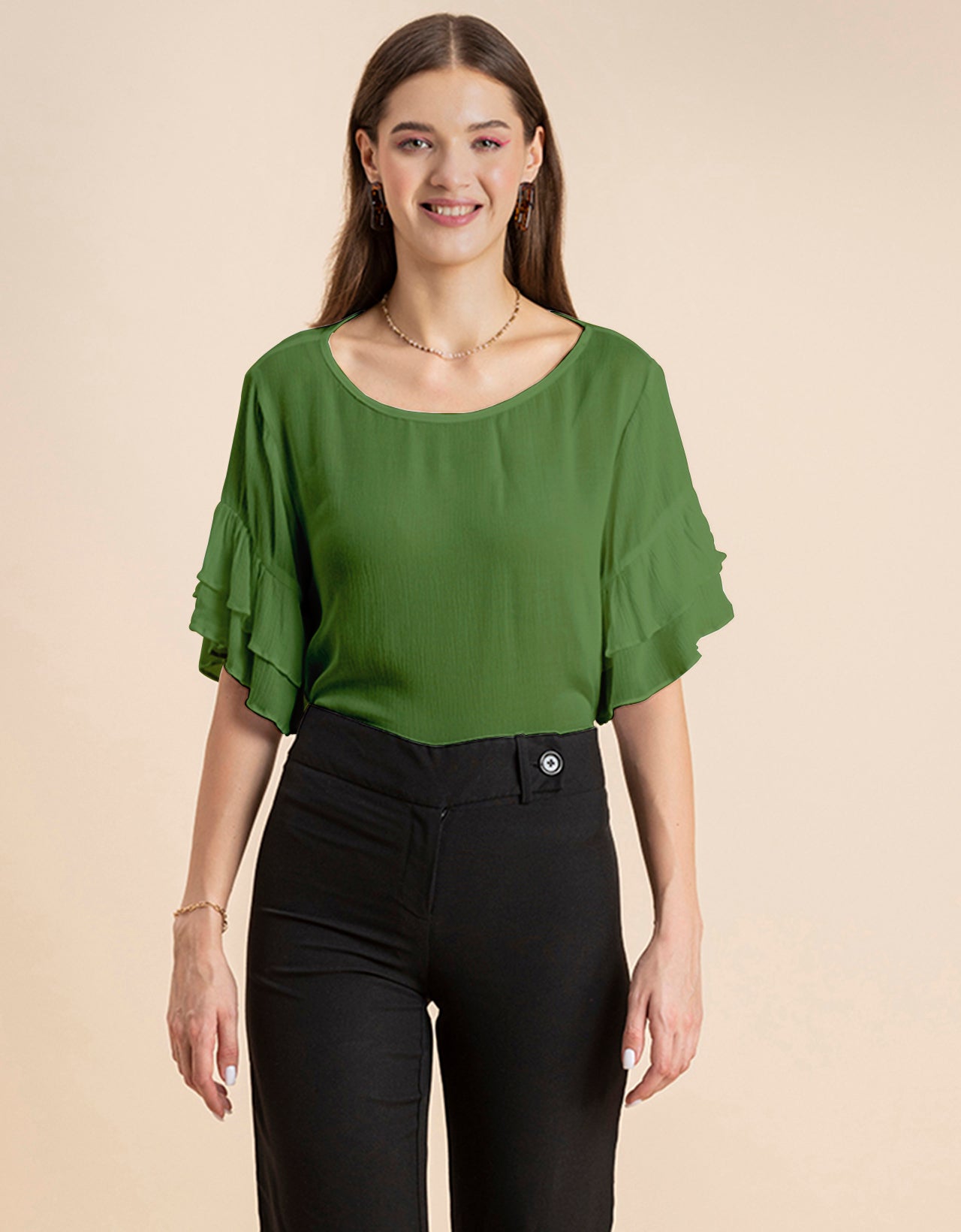 Solid Ruffled Bell Sleeve Top