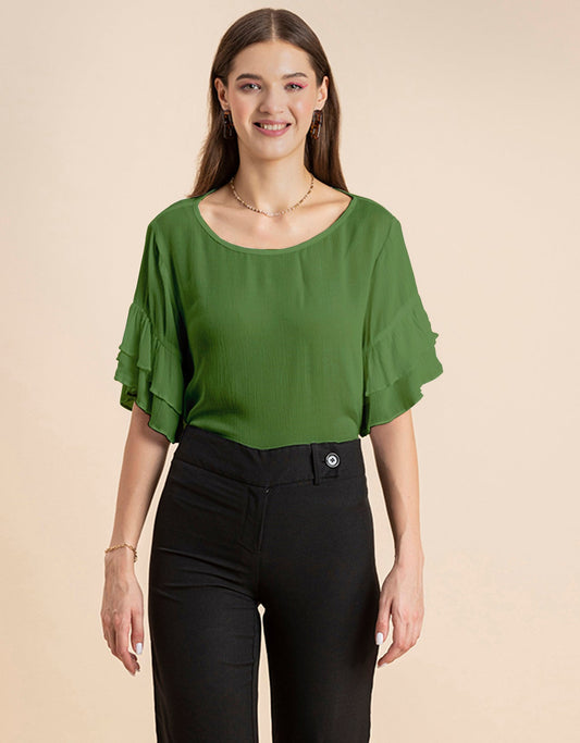 Solid Ruffled Bell Sleeve Top