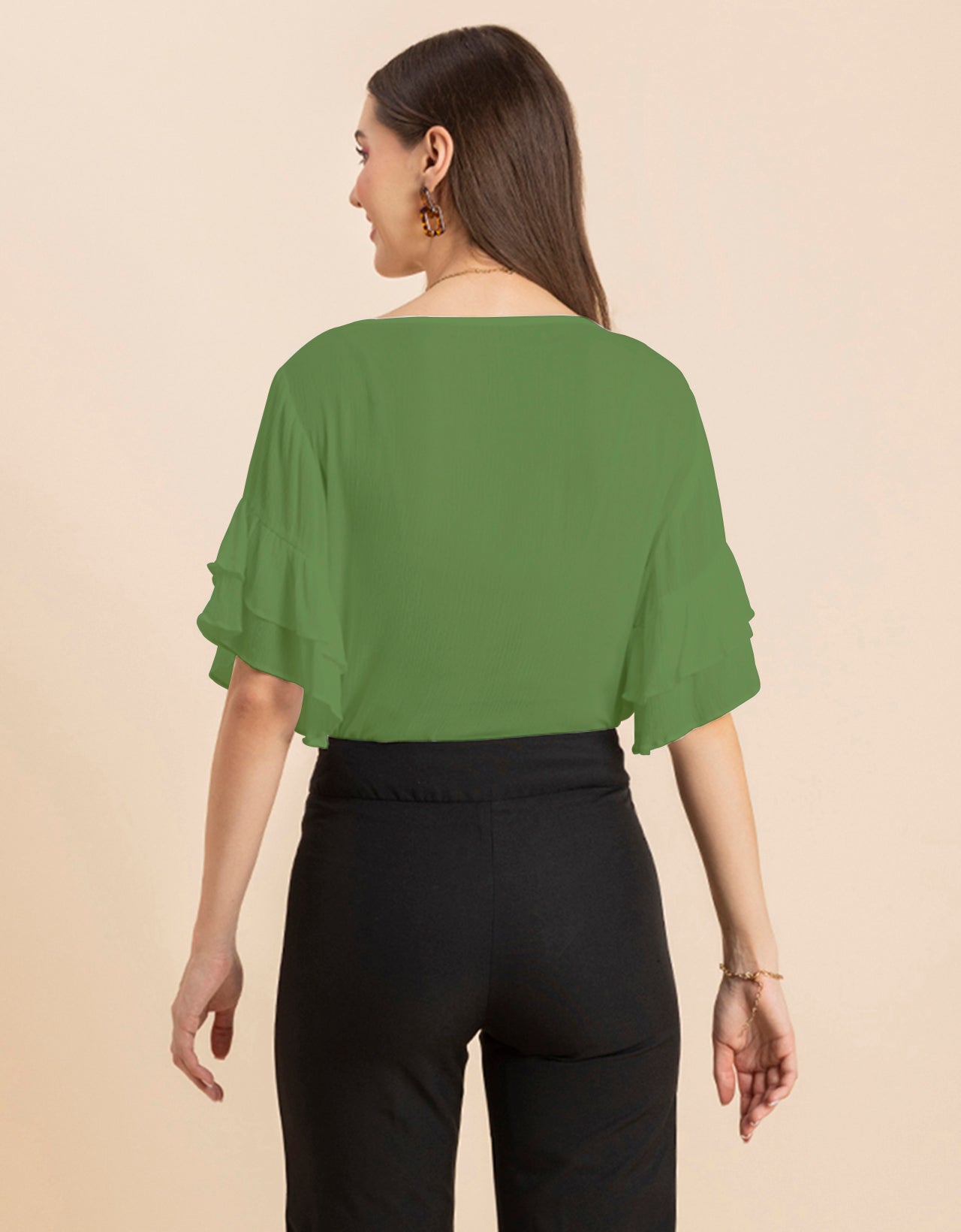 Solid Ruffled Bell Sleeve Top