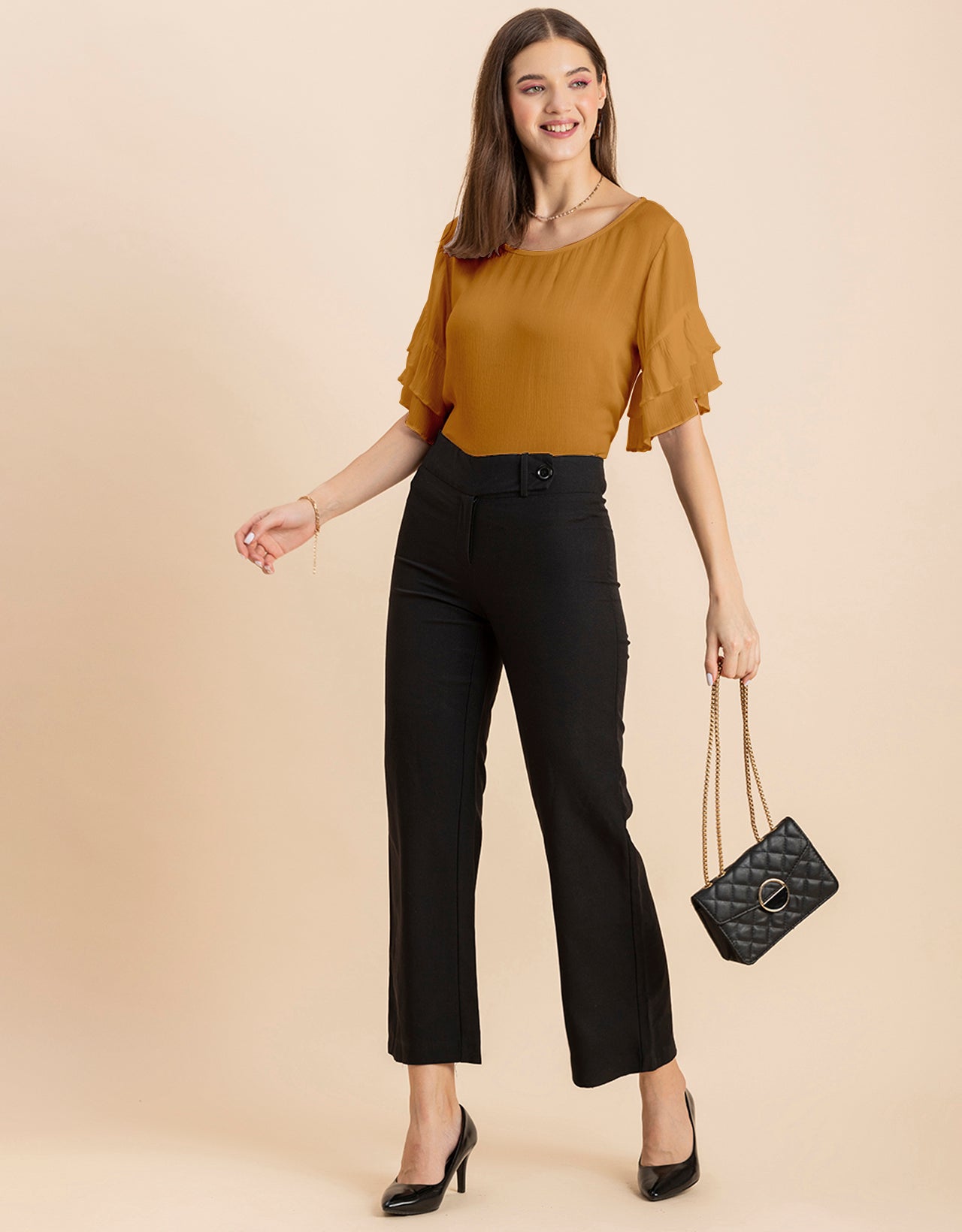 Solid Ruffled Bell Sleeve Top