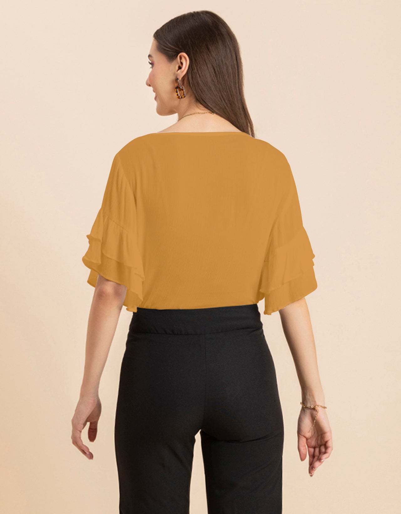 Solid Ruffled Bell Sleeve Top