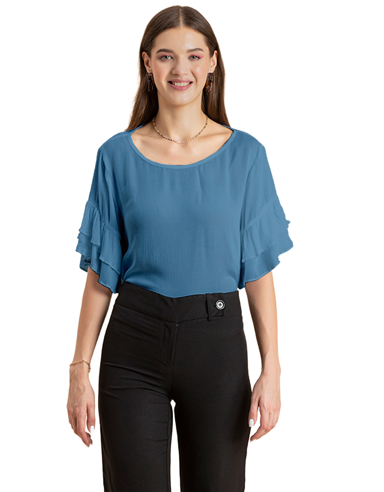 Solid Ruffled Bell Sleeve Top