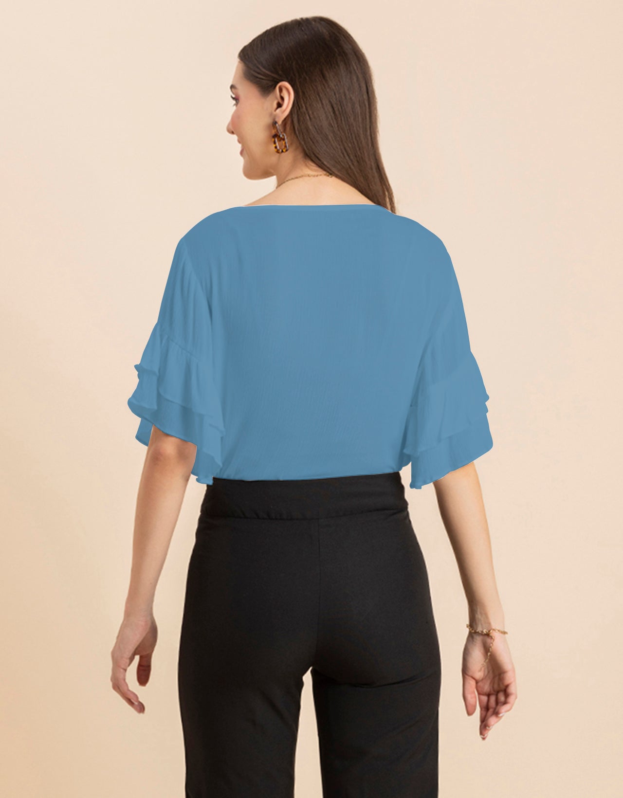 Solid Ruffled Bell Sleeve Top