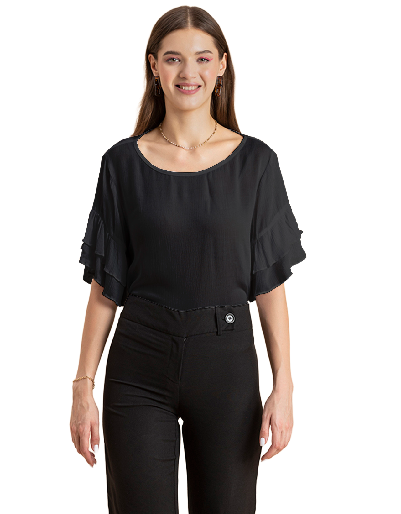 Solid Ruffled Bell Sleeve Top