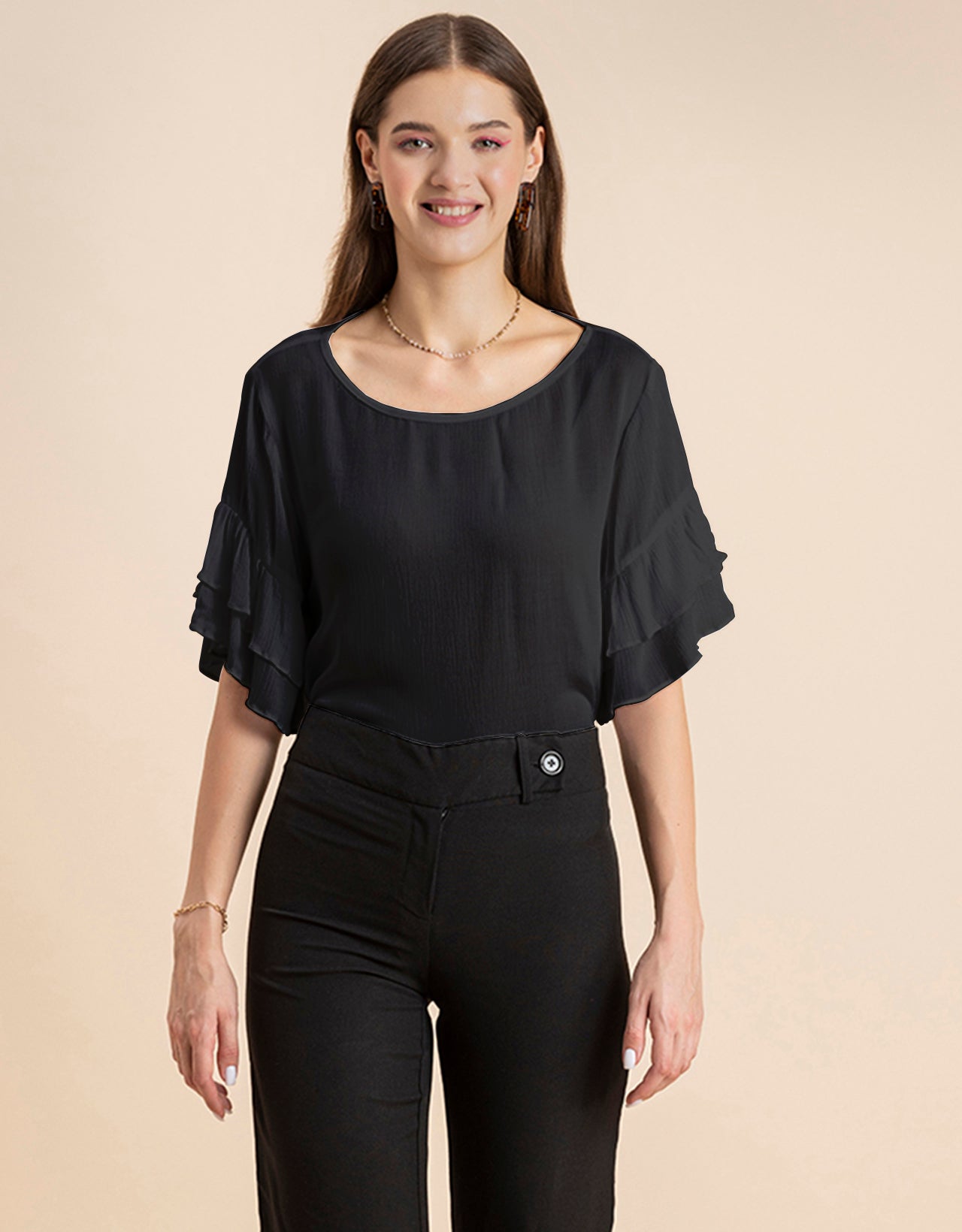 Black Frilled sleeve top