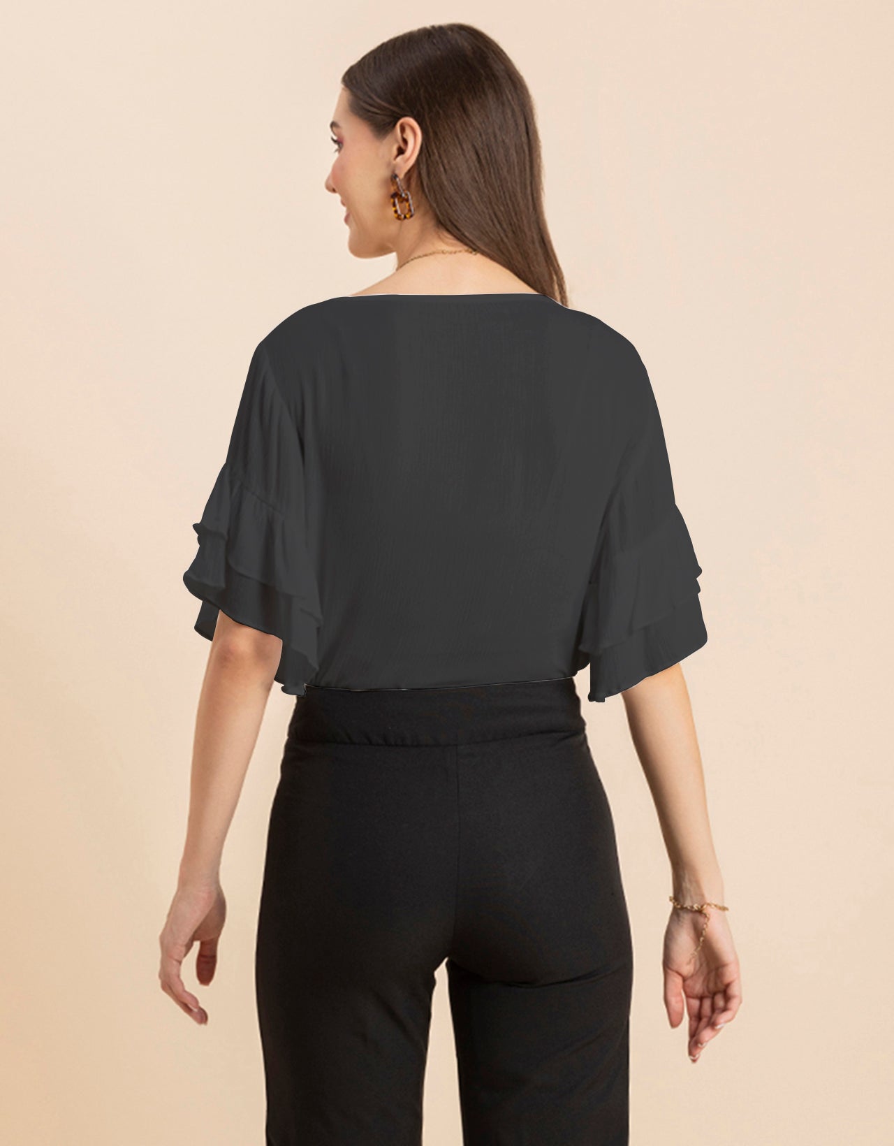 Solid Ruffled Bell Sleeve Top