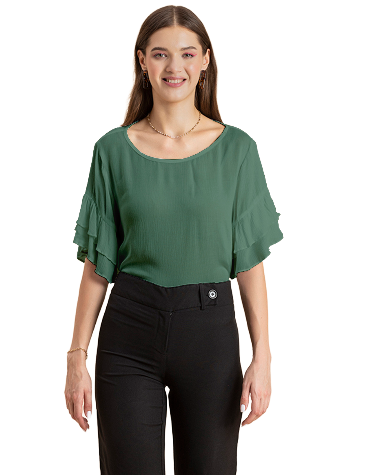 Solid Ruffled Bell Sleeve Top