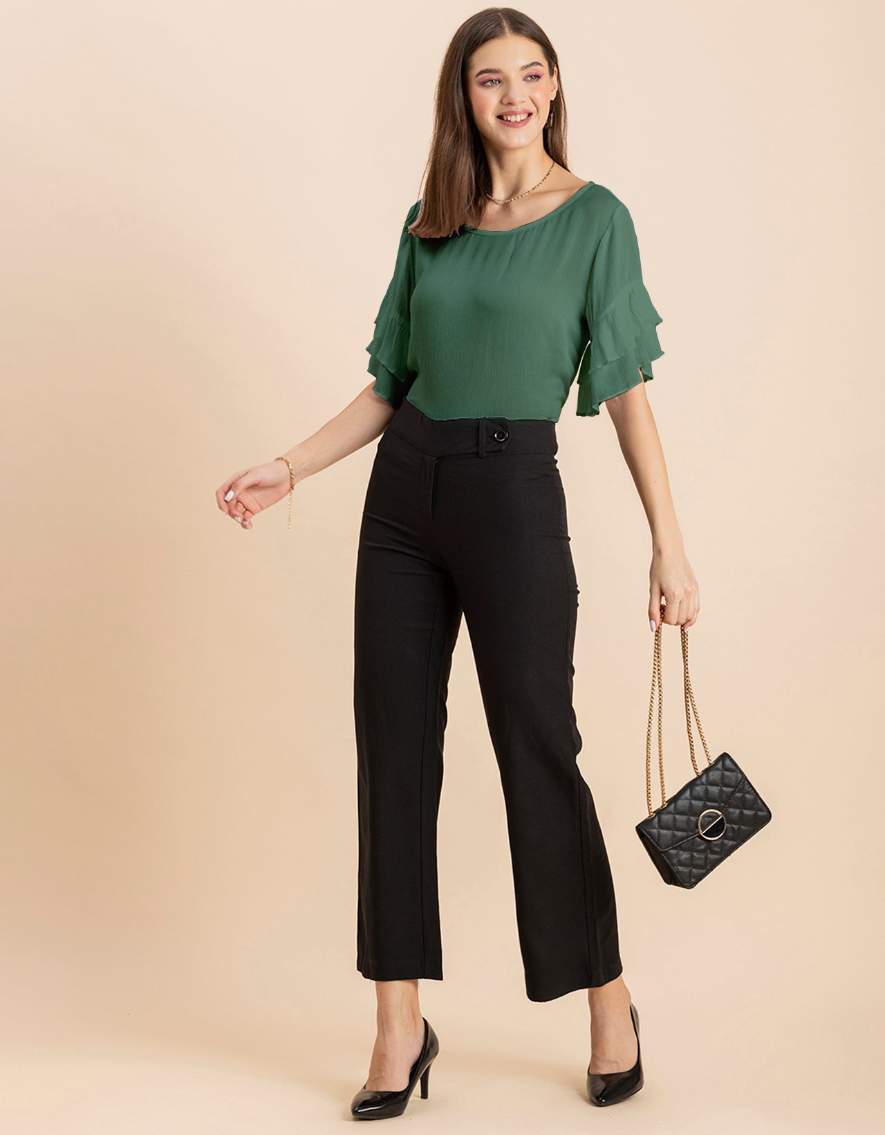 Solid Ruffled Bell Sleeve Top