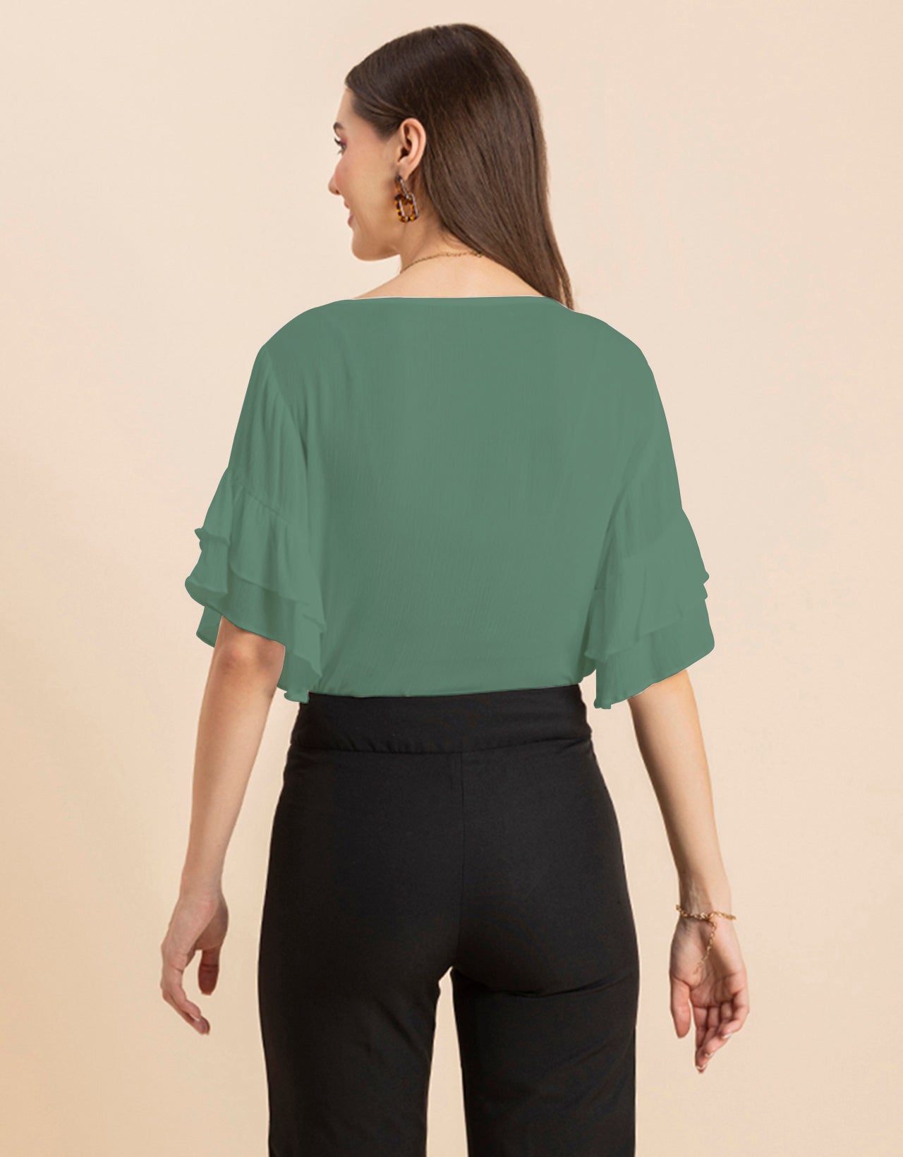 Solid Ruffled Bell Sleeve Top