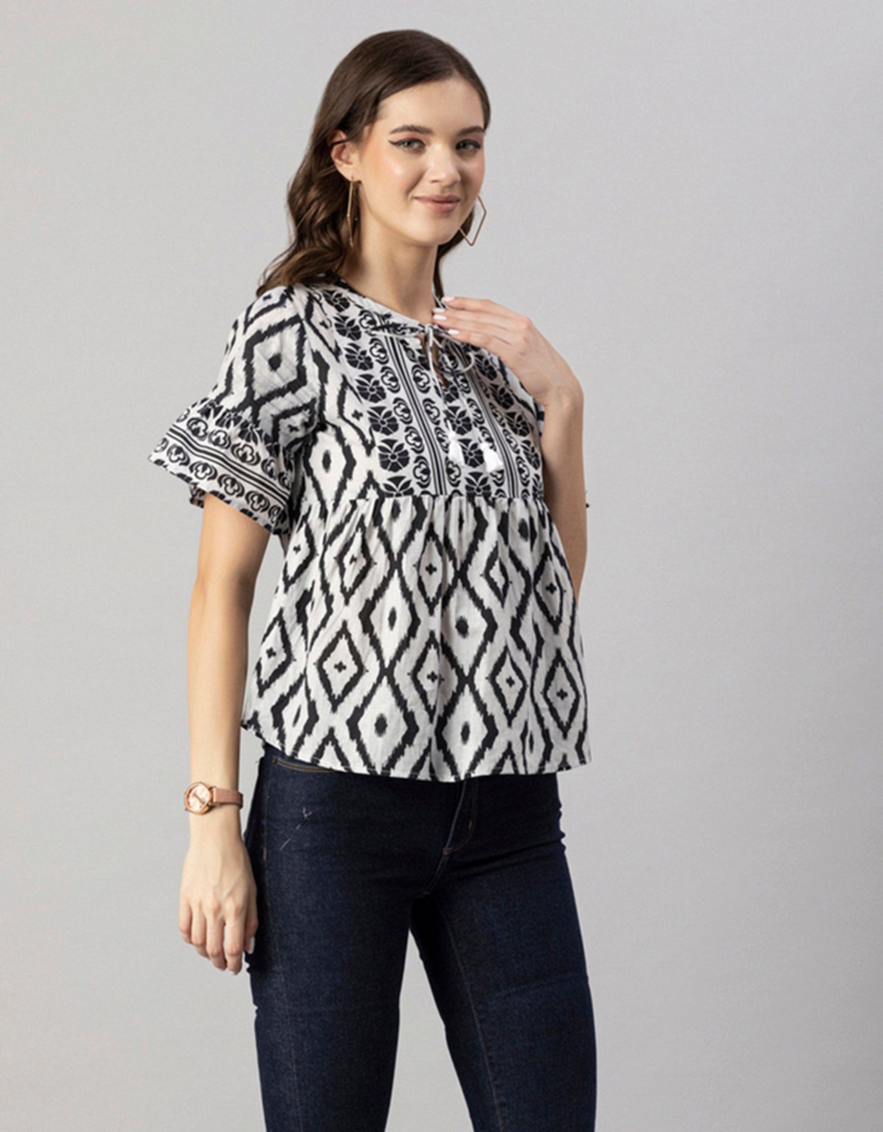 Printed Boho Cotton Blouse