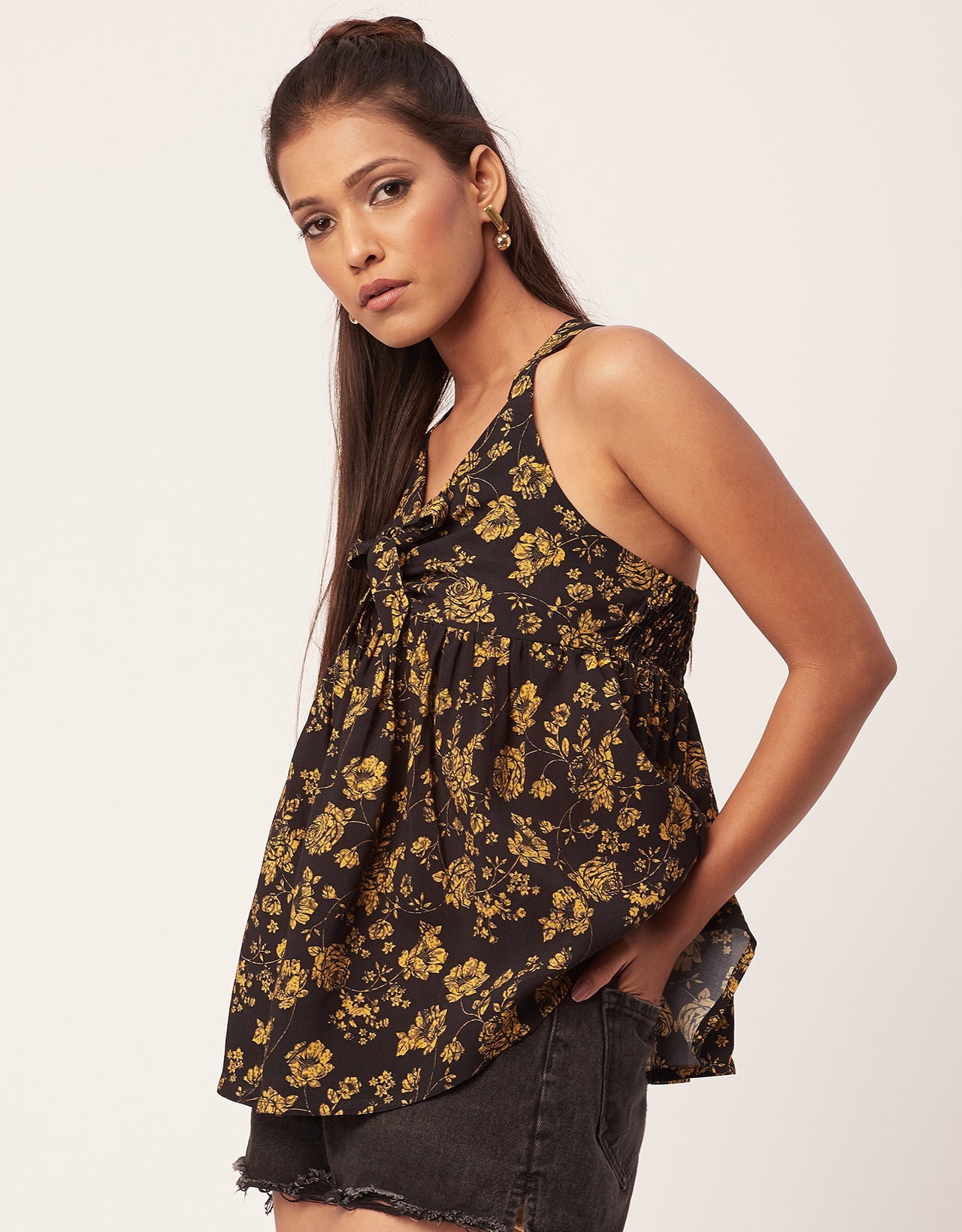 Cinched Waist Viscose Top