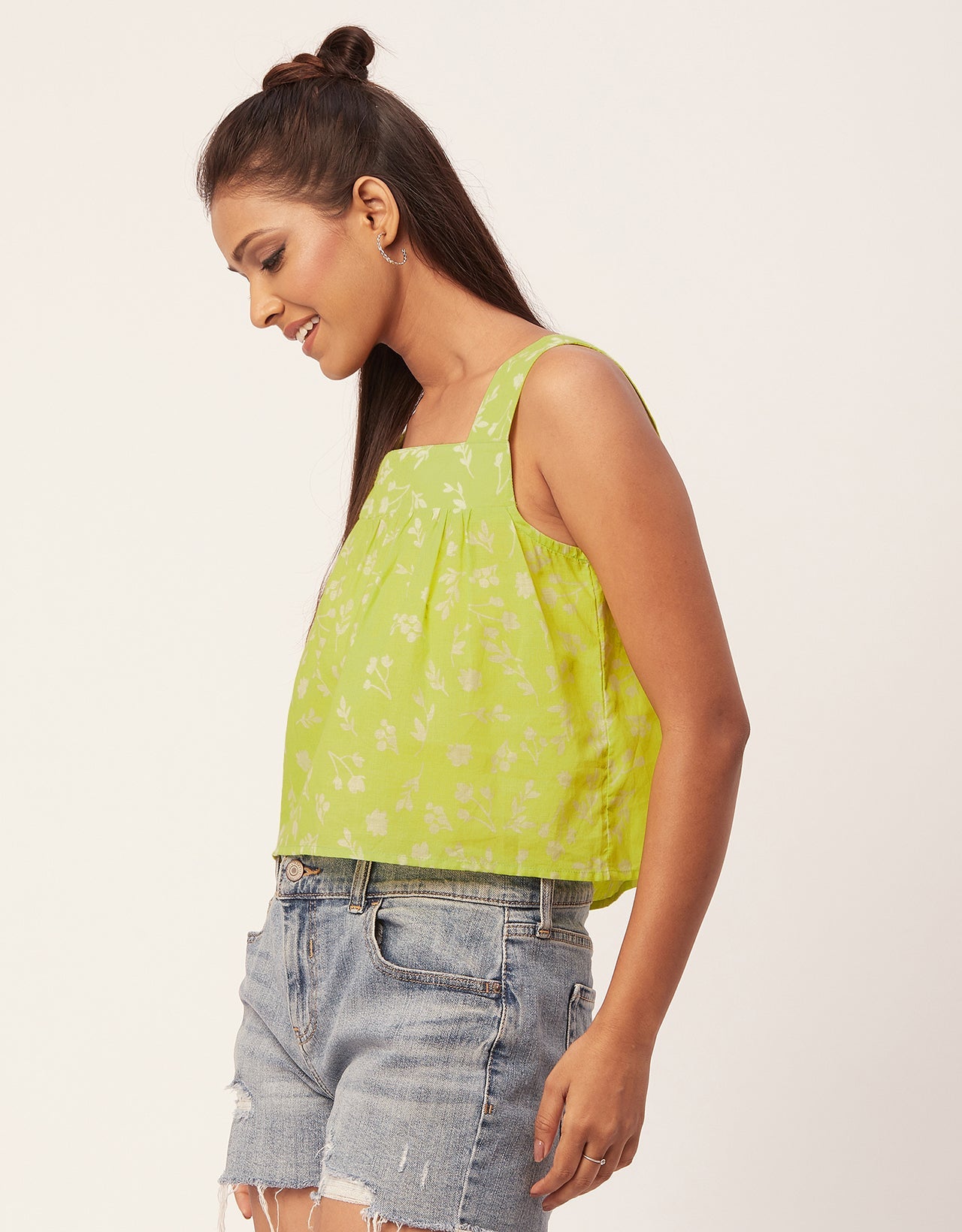 Printed Crop Top, Square Neck