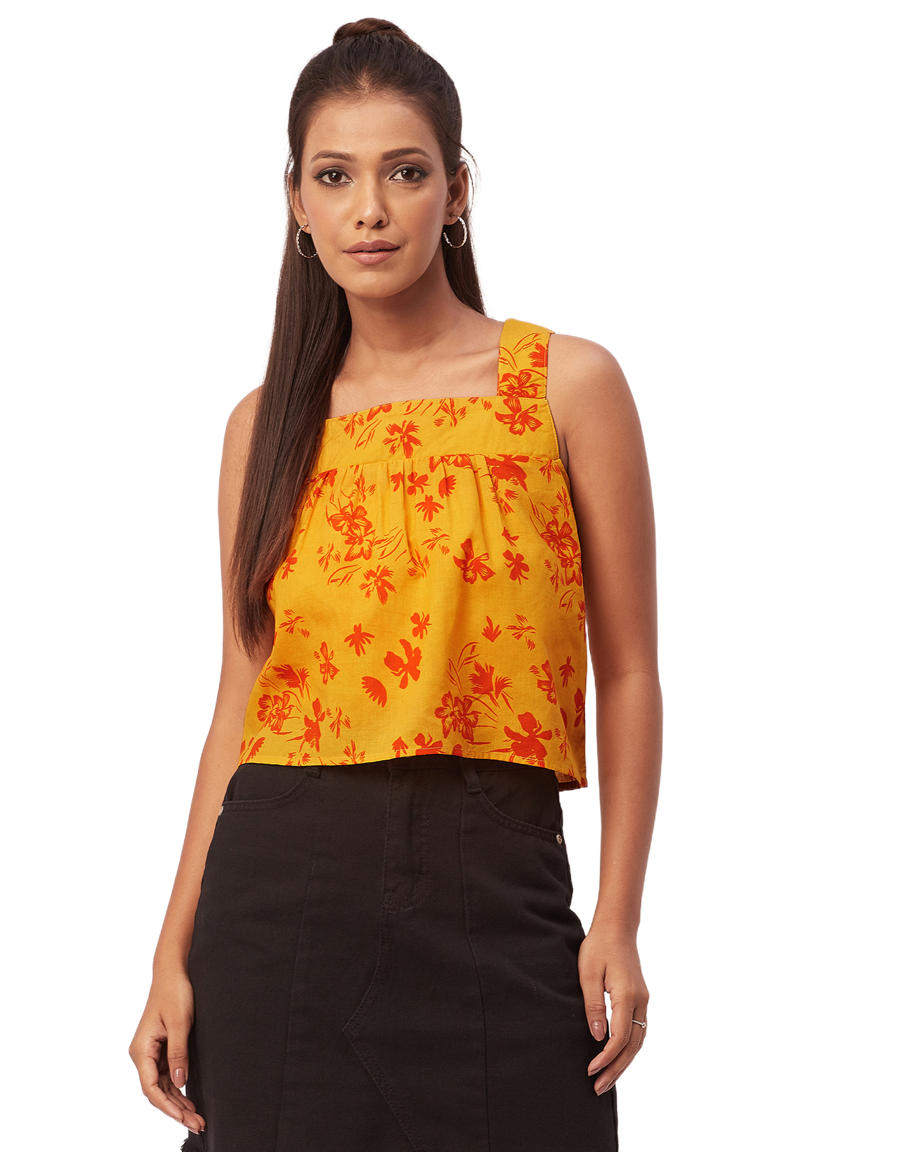 Printed Crop Top, Square Neck