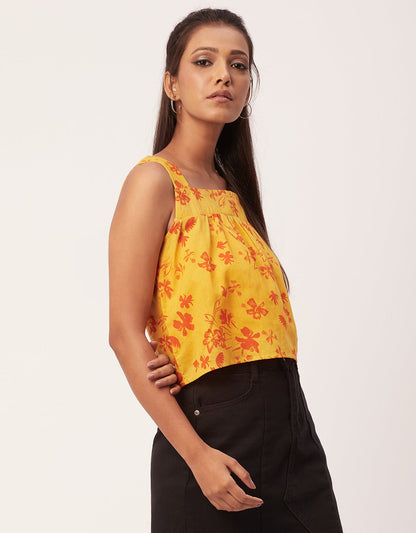 Printed Crop Top, Square Neck