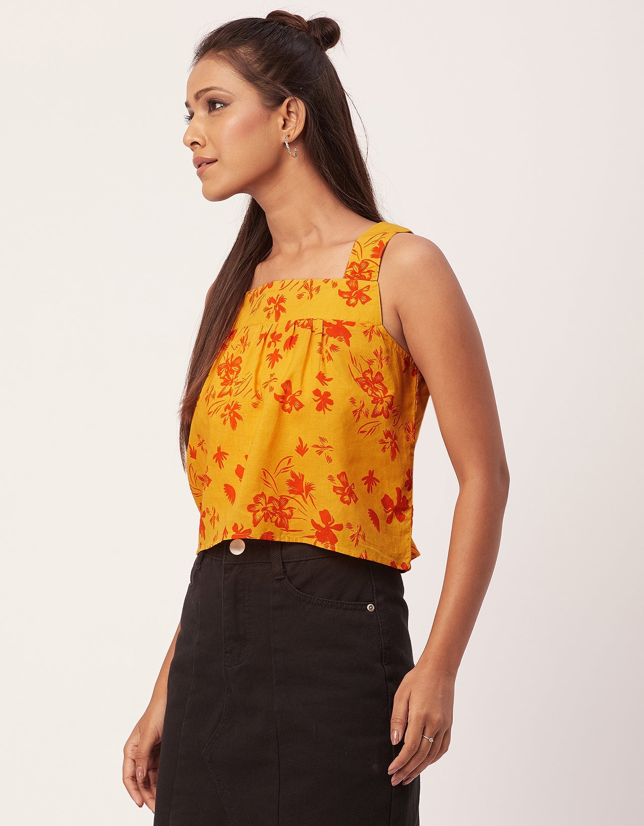 Printed Crop Top, Square Neck