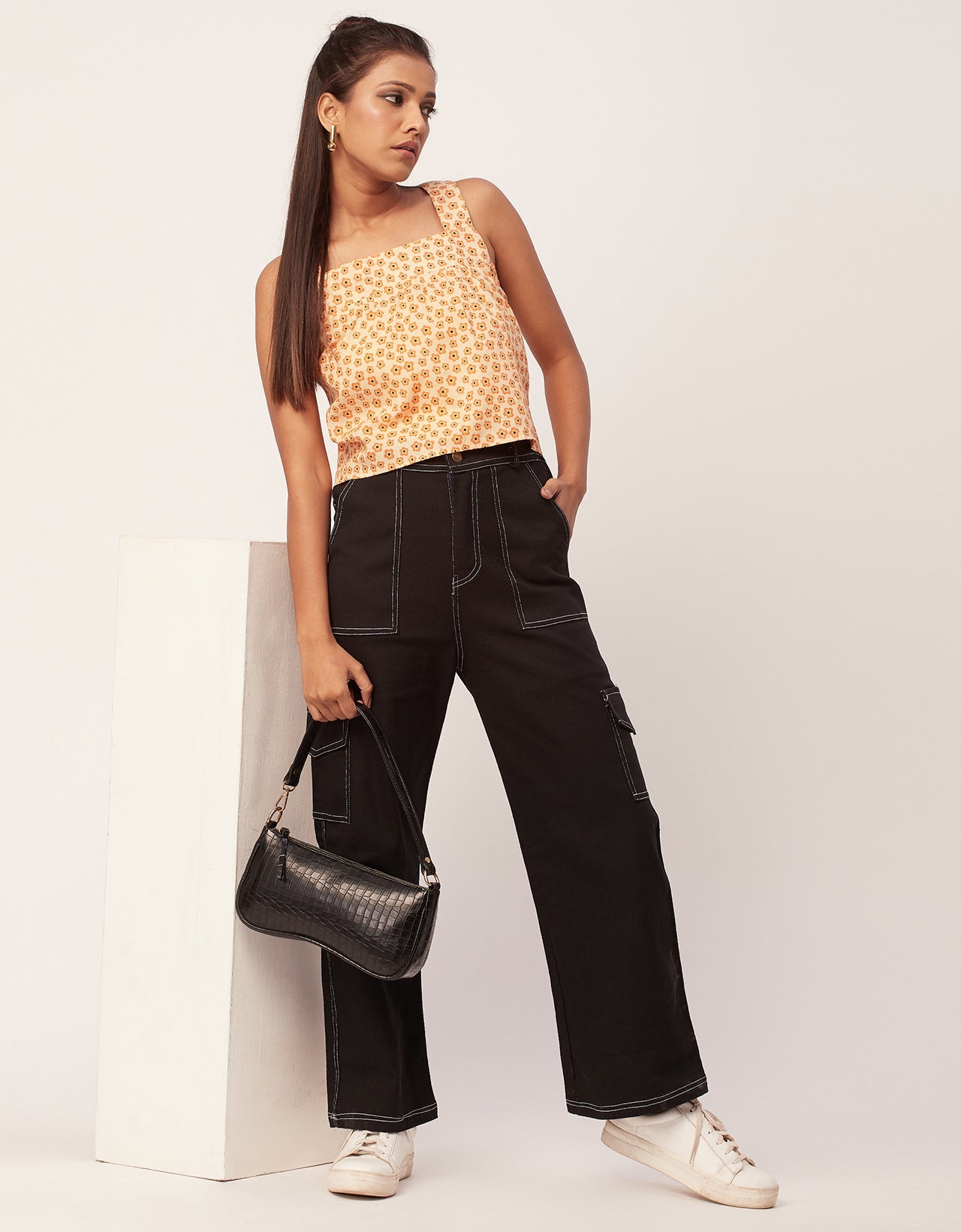 Printed Crop Top, Square Neck