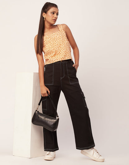 Printed Crop Top, Square Neck