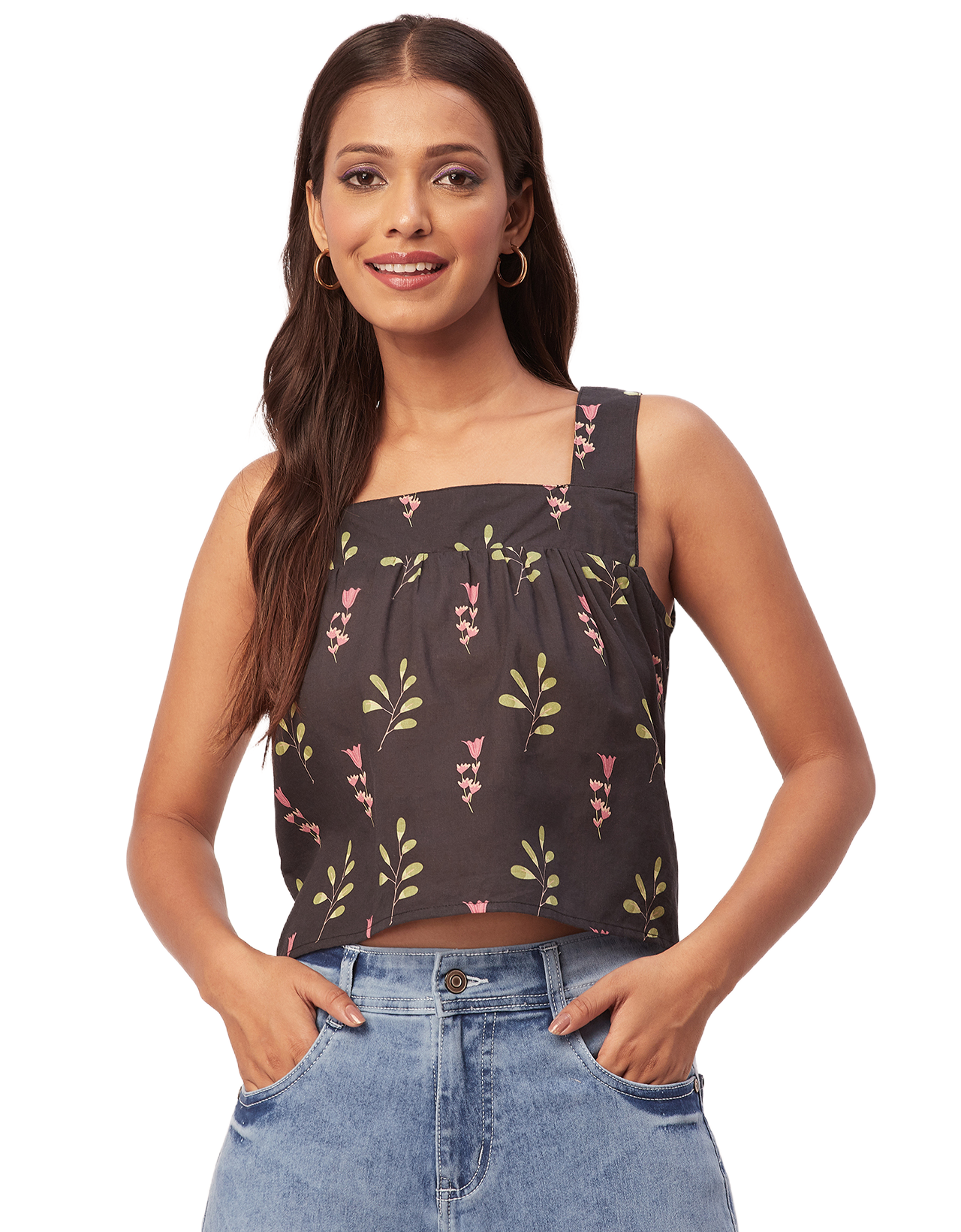 Printed Crop Top, Square Neck