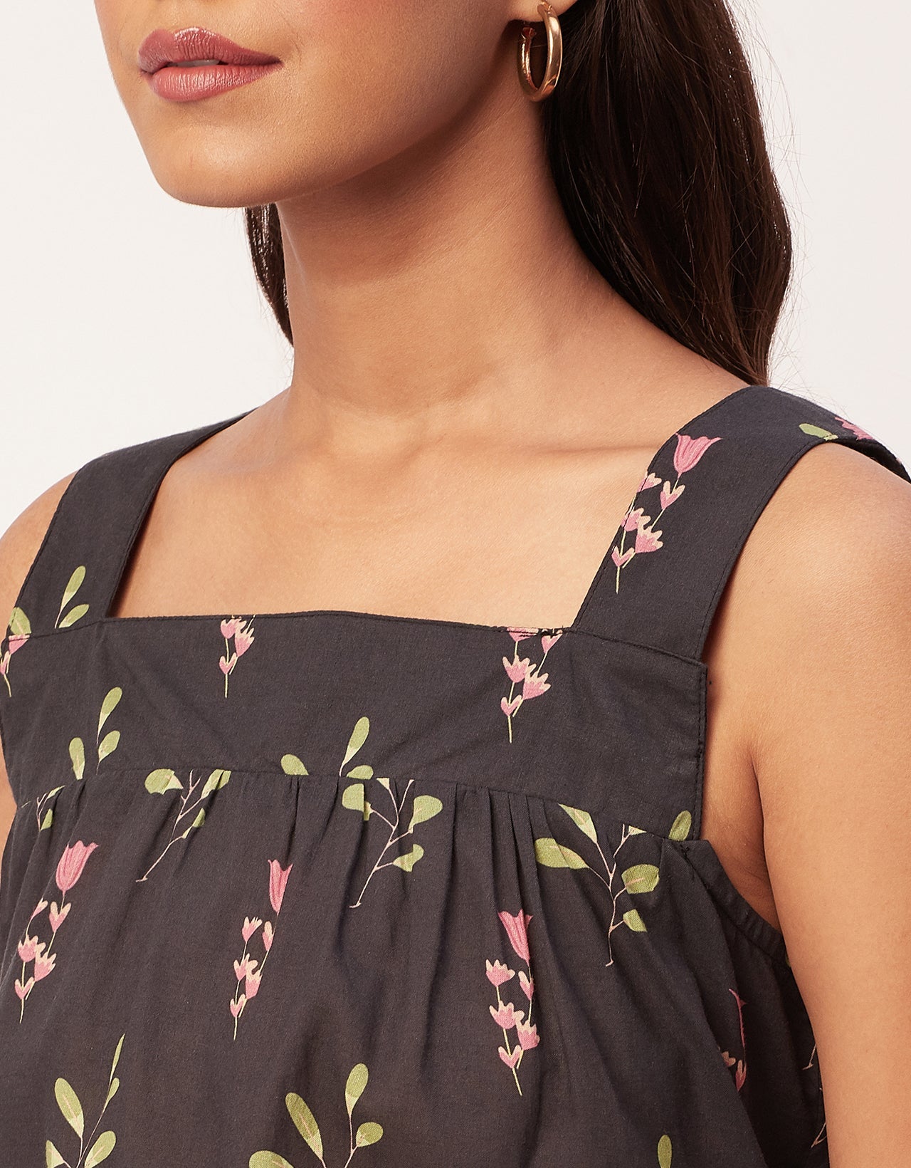Printed Crop Top, Square Neck