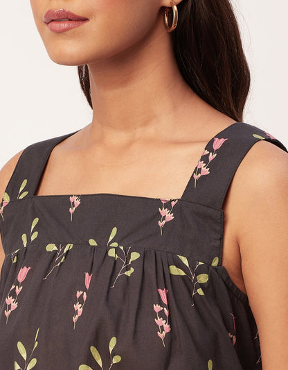 Printed Crop Top, Square Neck