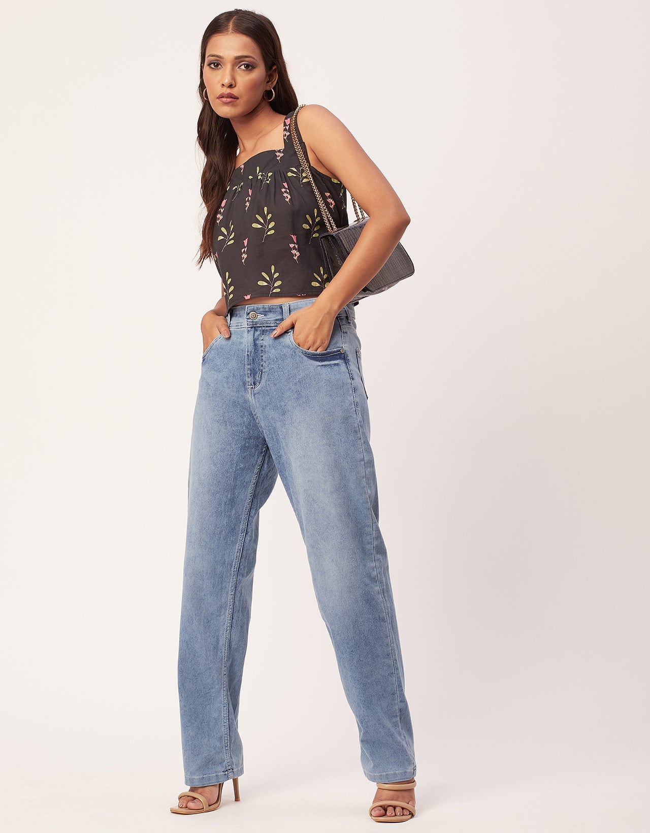 Printed Crop Top, Square Neck
