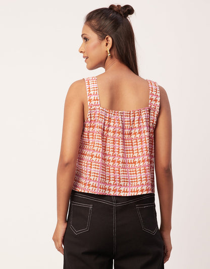 Printed Crop Top, Square Neck