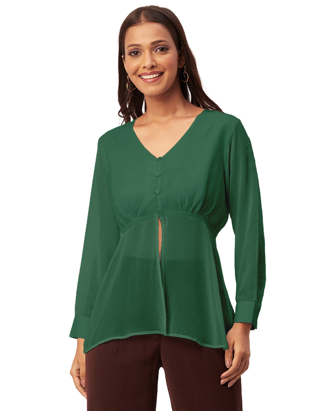 Cinched Waist V-Neck Top
