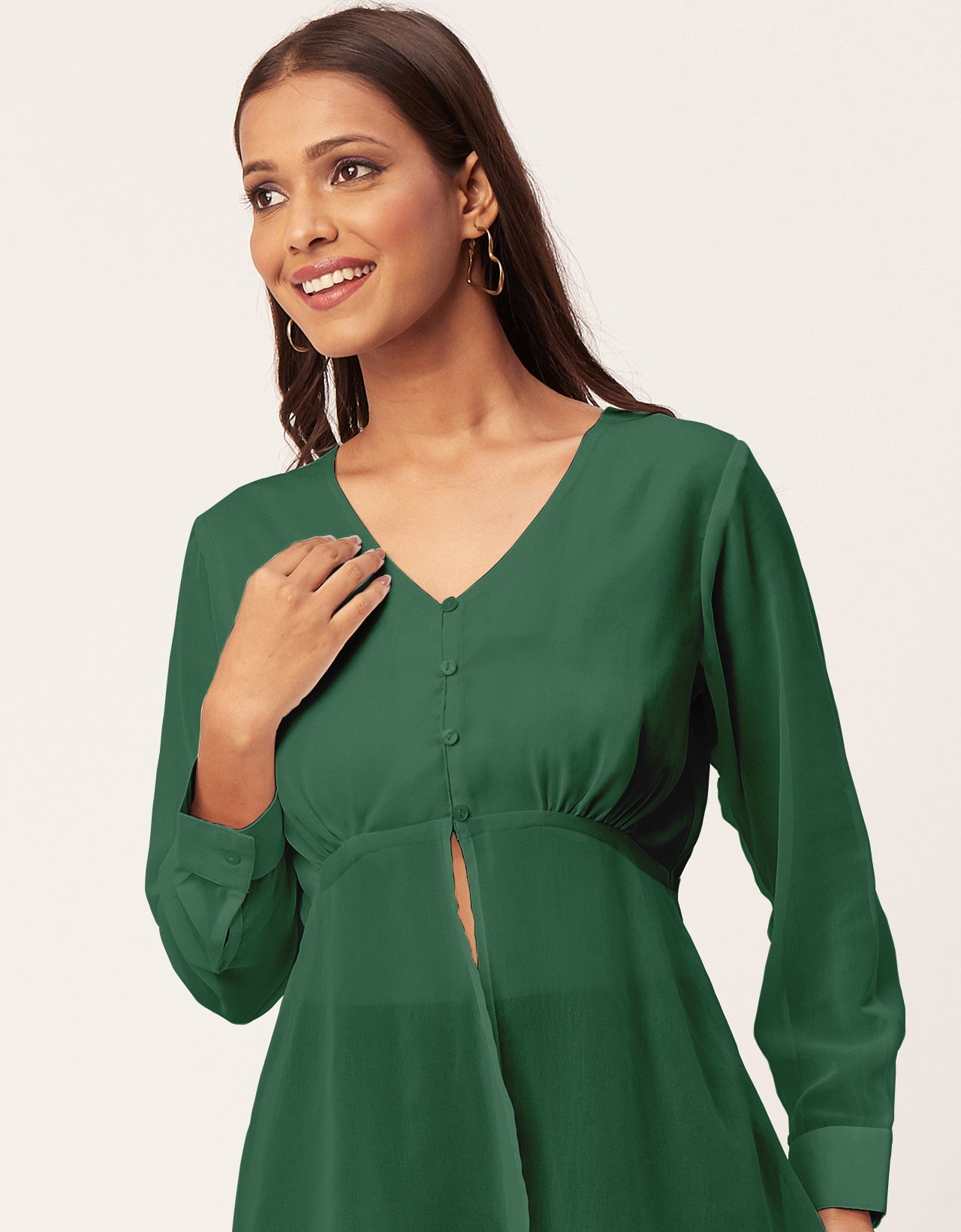 Cinched Waist V-Neck Top