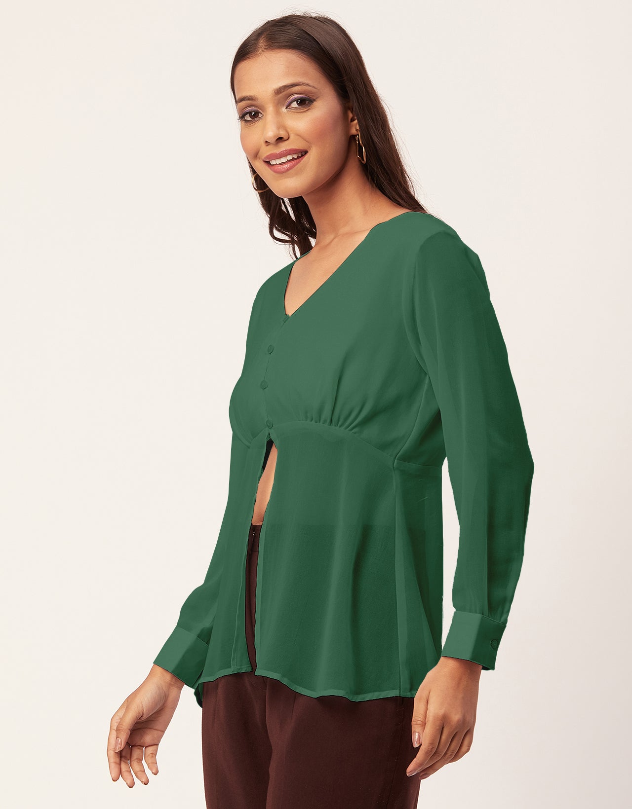 Cinched Waist V-Neck Top