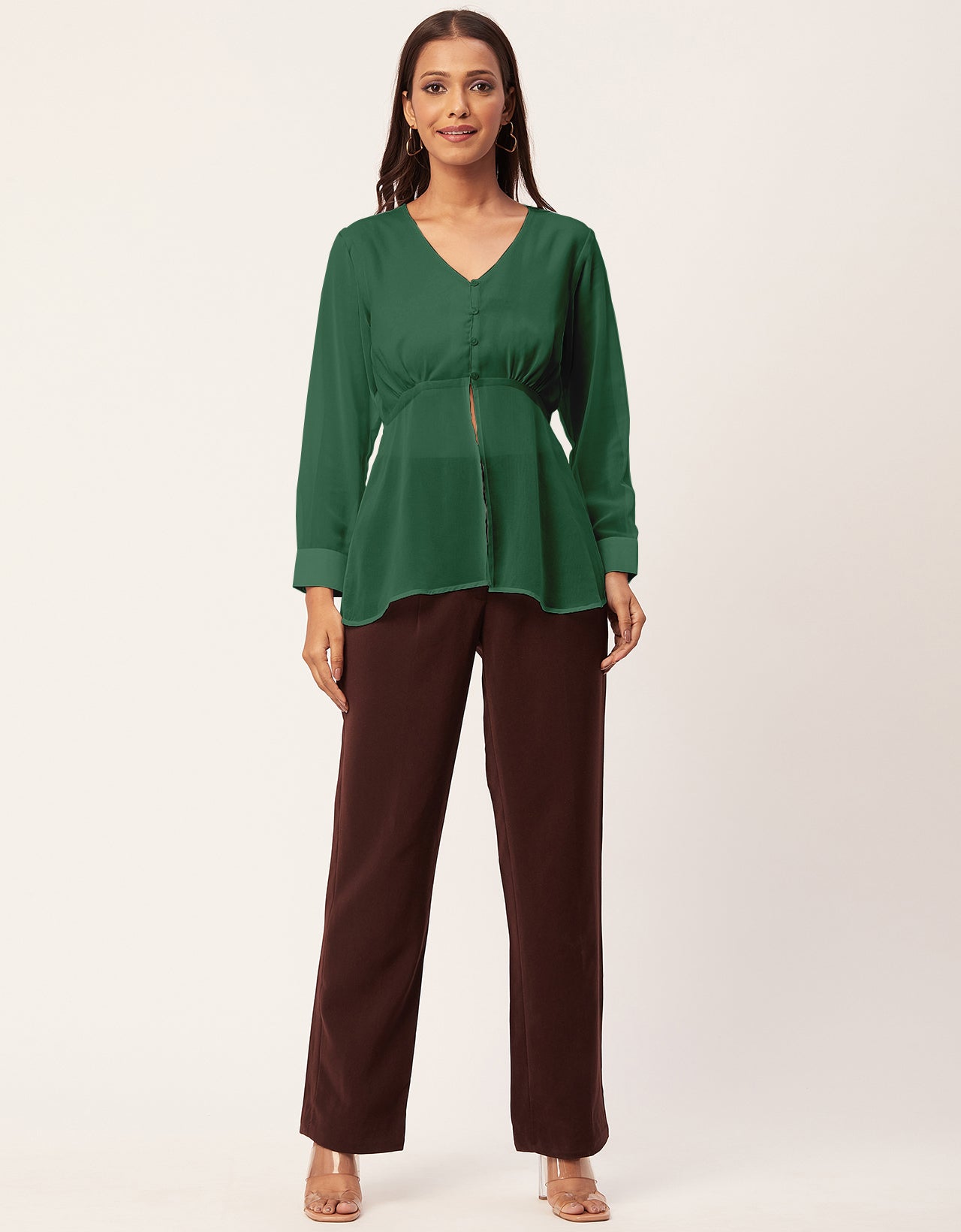 Cinched Waist V-Neck Top