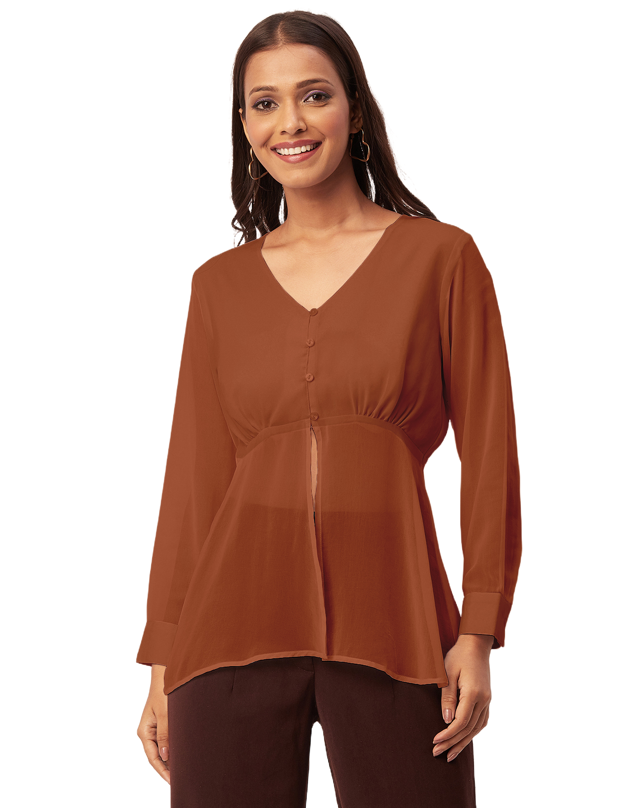 Cinched Waist V-Neck Top