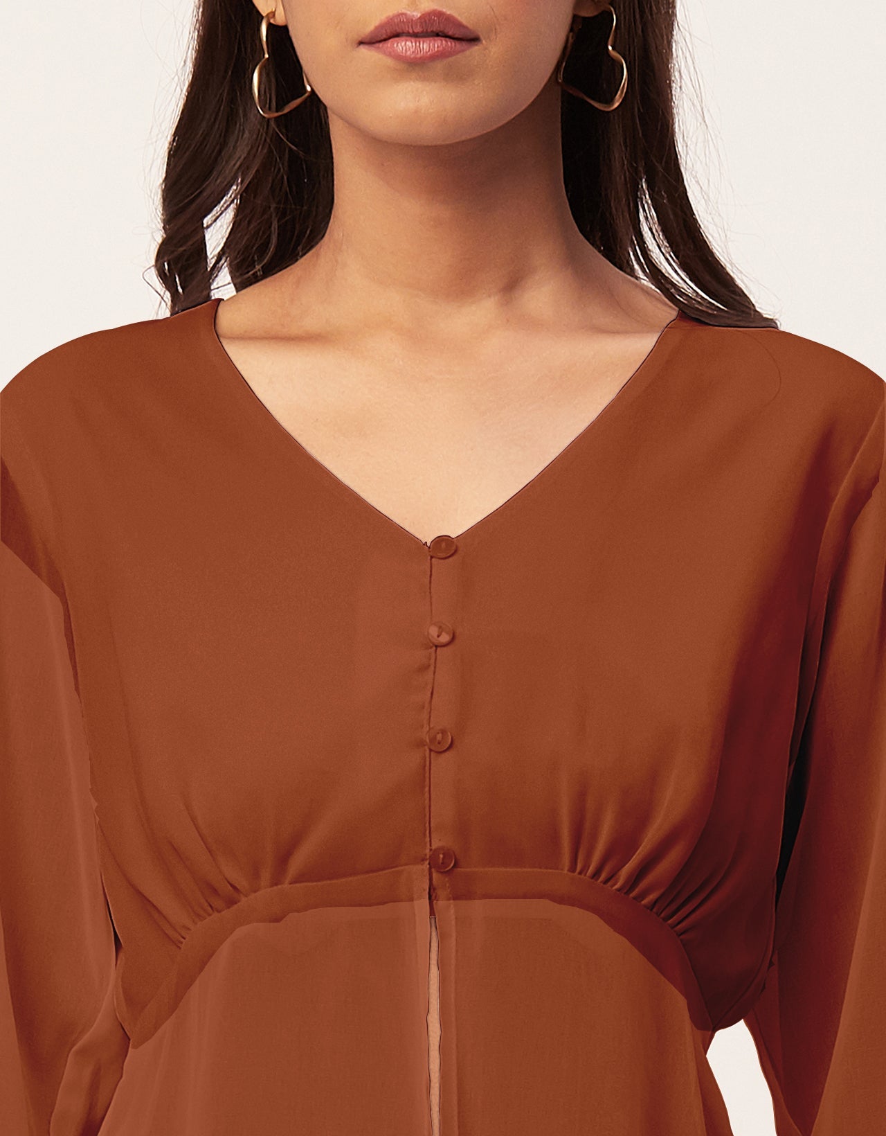 Cinched Waist V-Neck Top