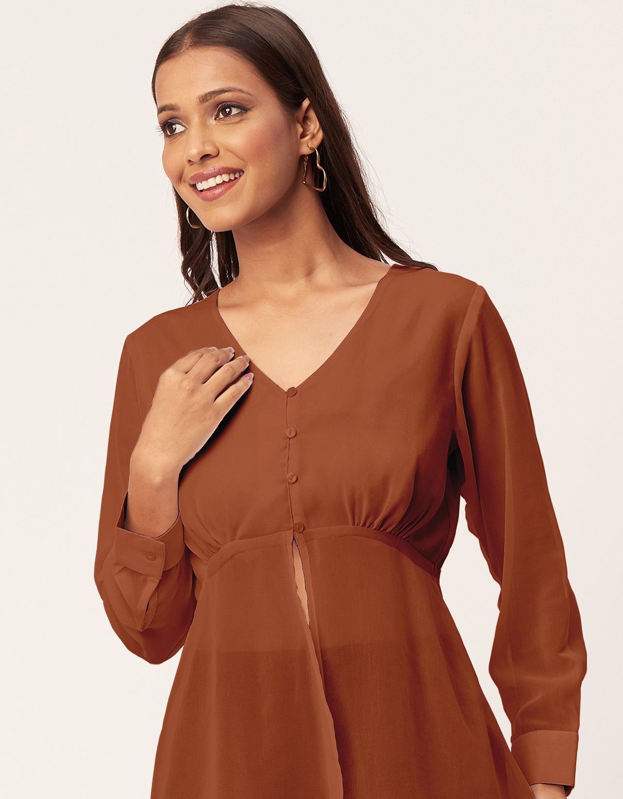Cinched Waist V-Neck Top