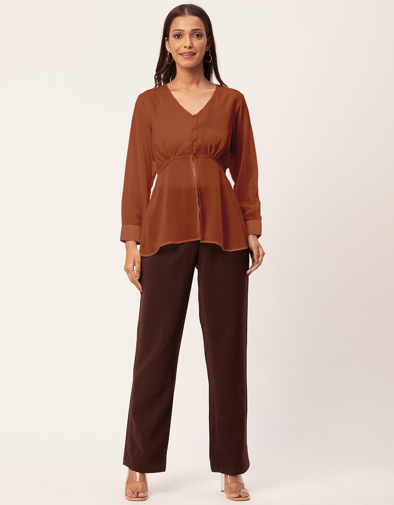 Cinched Waist V-Neck Top